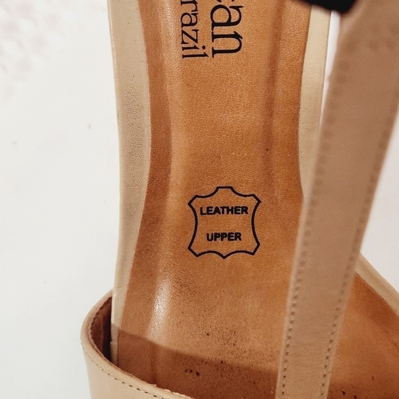 Cathy Jean Beige and Black Brazilian Leather Ankle Strap Heels Size 6 - Picture 9 of 11